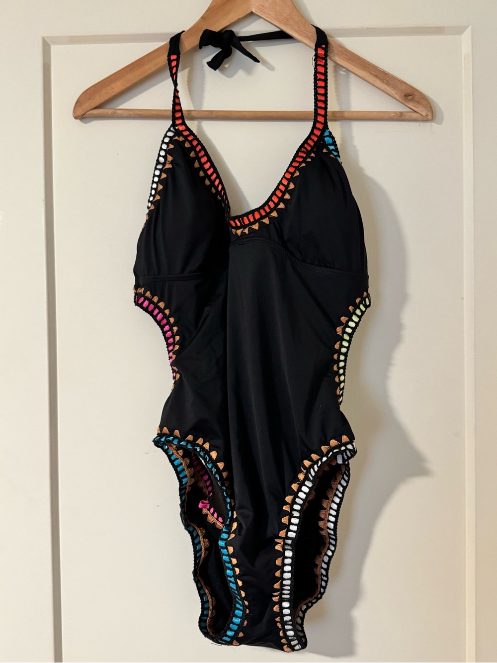 Bar III Black One-Piece with Multicolor Crochet Accent